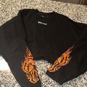 DARCSPORT Black Sweater with Orange Flame Sleeves